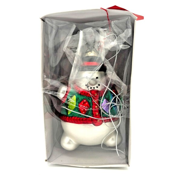 NWT Department 56‎ Mercury Glass Snowman Stocking 8" Ornament Hand Painted Large - Picture 1 of 11